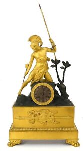 French Gilt Bronze Patinated Empire Clock Achilles PONS Paris War Battle Pendule