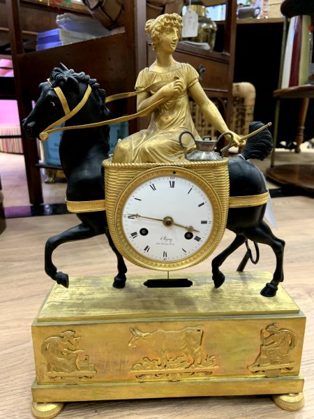 Antique French Mantle Clock Horse & Rider Gilt Bronze 1807 First Empire