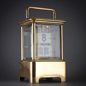 ?? 1905 ANTIQUE PLATO FLIP MYSTERY TICKET DESK CARRIAGE BRASS CLOCK JUNGHANS