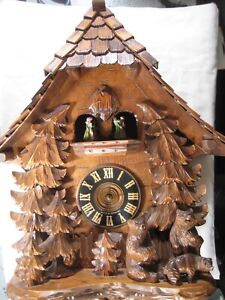 Large 19 1/2" German Cuckoo clock Bears in Forest Music Regula 8 day  NOT TESTED