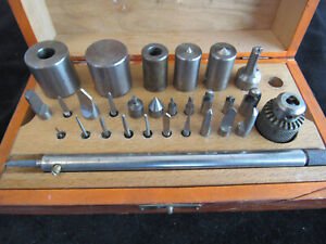 Deluxe Bergeon clock repair bushing tool accessory kit cutters, chuck, box. Used