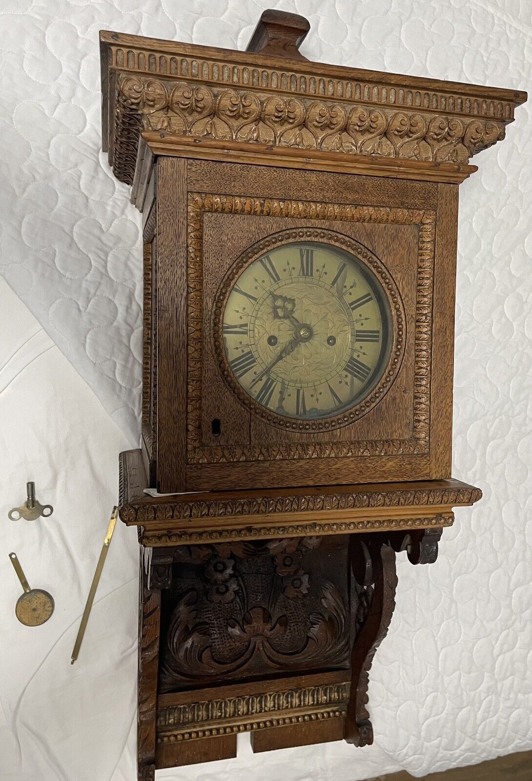 1700's Oak Fusee Wall Clock Working Signed Jxworth 1710 33” Georgian W/Key Chime