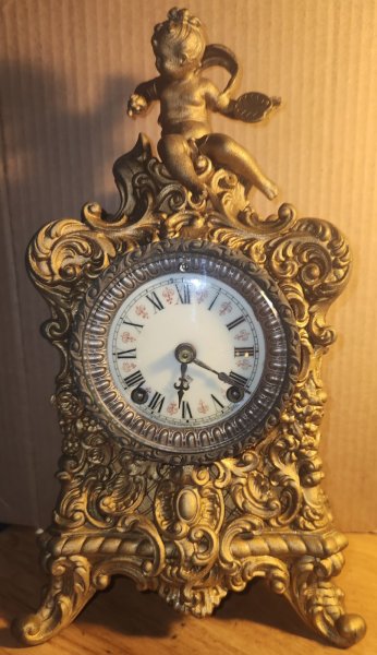 Antique Ansonia "Crest" Figural Mantel Clock 8-Day, Time/Strike, Key-wind