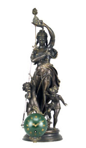 27" French Style Mystery Brass Lady Cherub Upside Down Chain Ball Swinging Clock