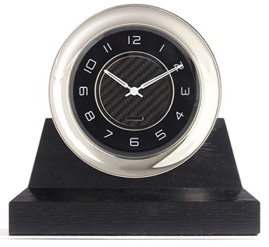 Ralph Lauren Home Byron Clock Carbon Fiber Brass Nickel Leather Ebonized Oak
