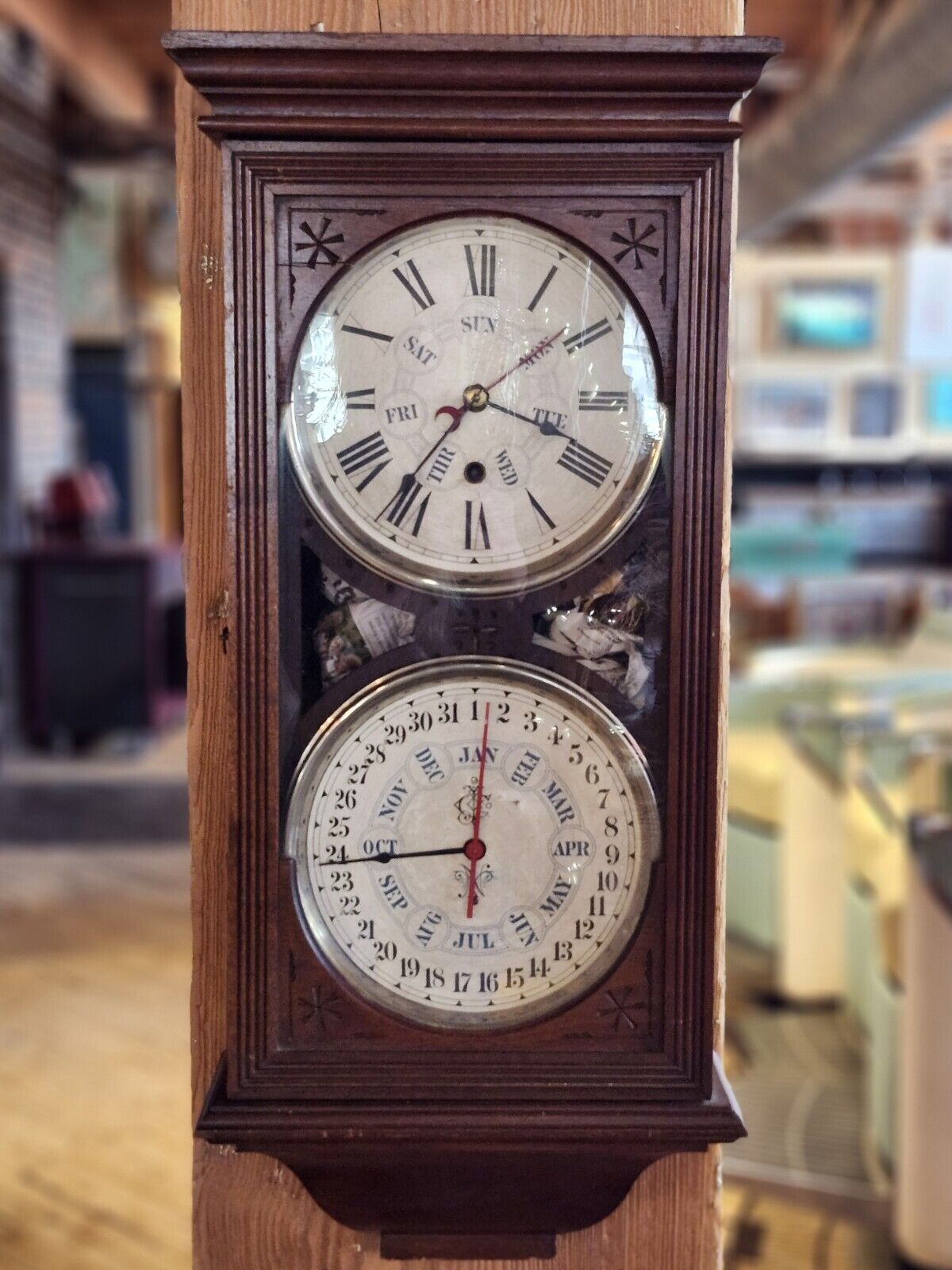 Antique Jerome & Co New Haven Register Double Dial Perpetual Calendar Clock