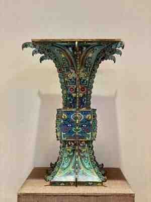 Antique Chinese Gilt Bronze Cloisonne Vase