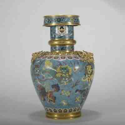 Antique Chinese Gilt Bronze Cloisonne Vase