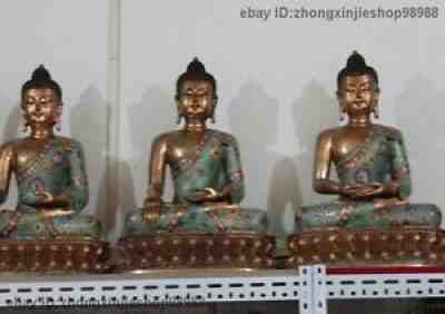 Tibet Pure Bronze Cloisonne Three Amitabha Tathagata Sakyamuni Buddha Statue Set