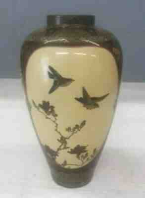 Japanese Cloisonne Vase Birds & Butterflies Reminiscent of Namikawa Yasayuki
