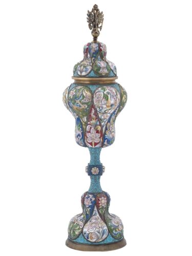 ANTIQUE RUSSIAN SILVER CLOISONNE ENAMEL LOBED CUP BY FEODR RUCKERT