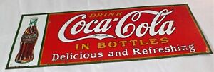 VINTAGE 1931 COCA-COLA COKE SODA ADVERTISING "IN BOTTLES" EMBOSSED TIN SIGN