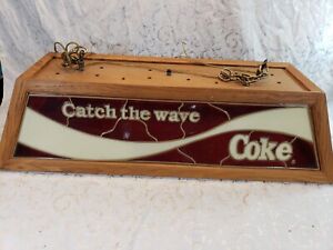 Vintage Coca Cola Pool Table Light - Coke Stained Glass - Catch the Wave - Wood