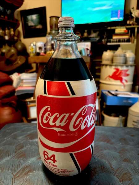 Vintage 64 Ounce Glass Coke Coca Cola Bottle With 1970's White Styrofoam Label