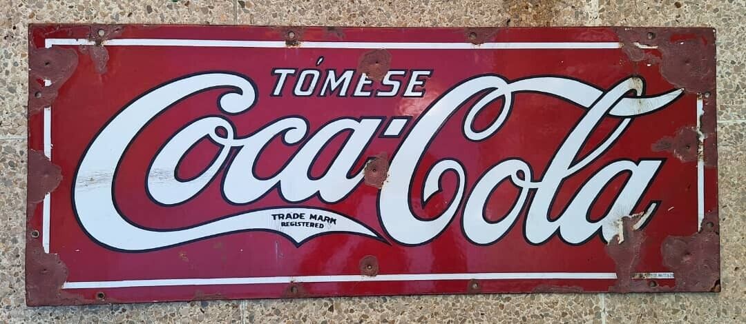 RARE 1927 COCA COLA PORCELAIN SIGN TRADE MARK TOMESE SPANISH 30x12 INCHES