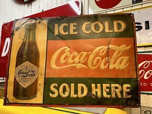 Original Vintage 1908 Coca Cola Sign Straight Sided Bottle Look