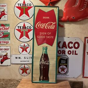 LG. ORIGINAL ''DRINK COCA - COLA'' METAL SIGN 54X18 INCH MARKED ROBERTSON 009