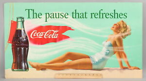 Antique 1957 Coca Cola Summer Time Beach Swimsuit Coke Bottle Advertising Sign