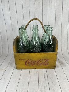 Vintage Yellow Wooden COCA COLA 6 PACK HOLDER CARRIER WWll Bottles 6 Oz.