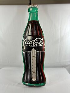 Original Coca Cola Advertising thermometer Large- 29.5" bottle tin rare authenic