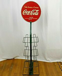 Antique Coca Cola 1940s Six Pack Bottle Display Stand Rack Double Sided Sign USA