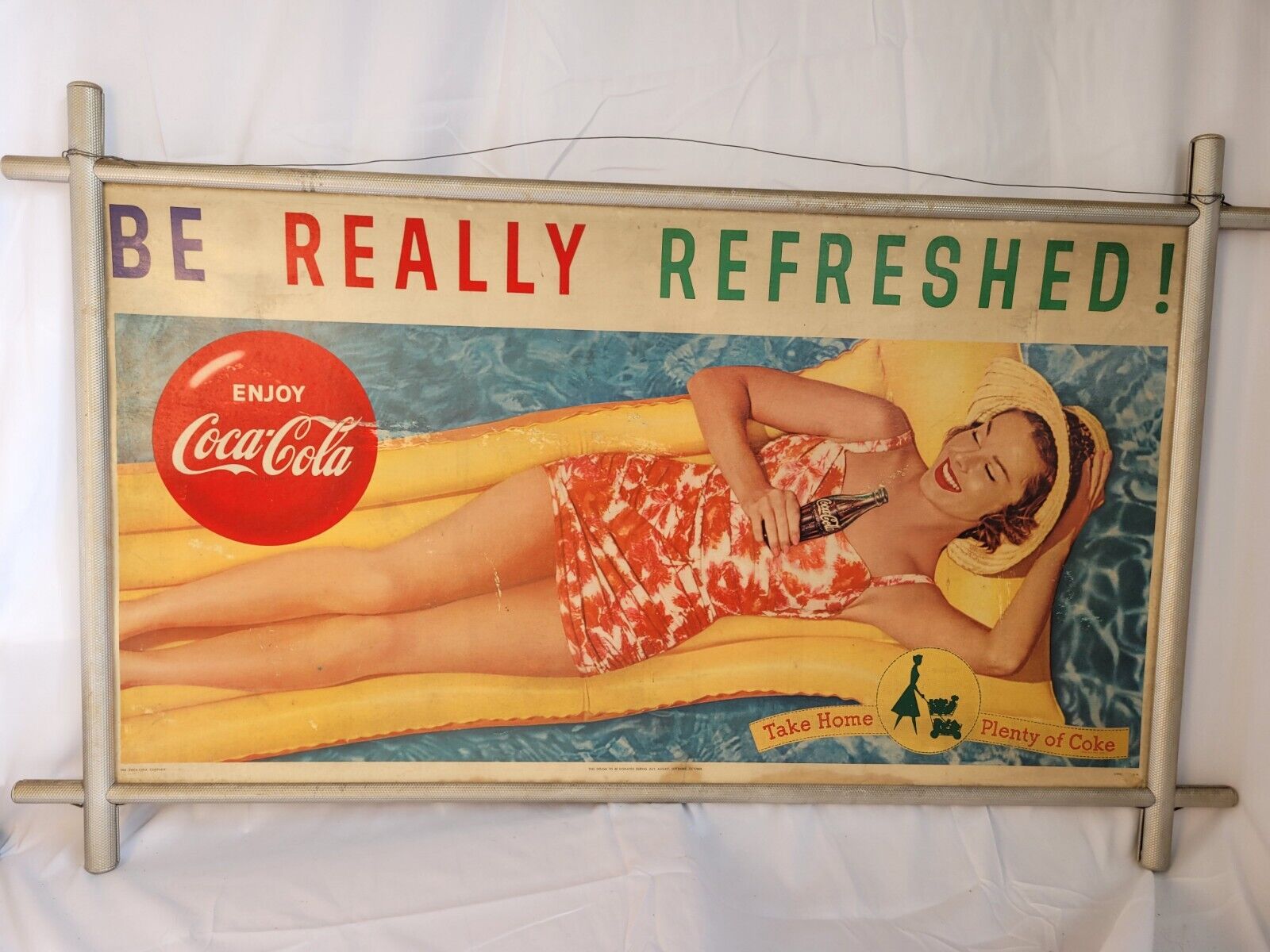Early Coca Cola Be Really Refreshed Cardboard Sign Swimsuit Woman! Double Sided!