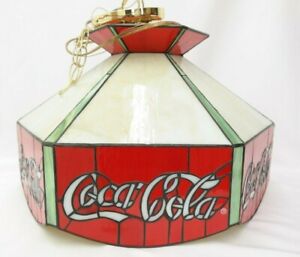 Vintage Coca Cola Stained Glass Tiffany Style Swag Hanging Lamp Bar Pool Table