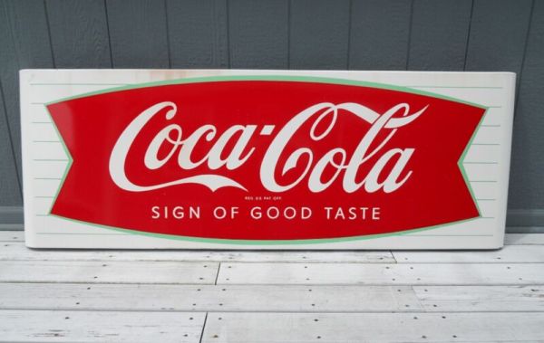 Vintage Coca-Cola Porcelain Fishtail Sled Soda Sign 68x24 Country/ General Store