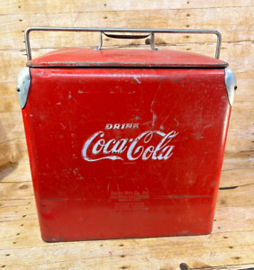 Coca-Cola Cooler Ice Chest Metal Action Mfg Vintage 1950's Original 19"x18"x12"