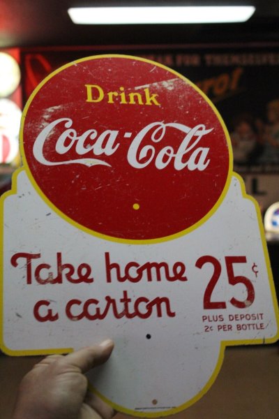 RARE 1950s 2 SIDED COCA COLA PAINTED METAL RACK TOPPER DEALER DISPLAY SIGN COKE