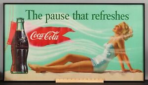 Antique 1957 Coca Cola Summer Time Beach Swimsuit Coke Bottle Advertising Sign