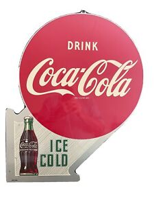FLANGED ORIGINAL & AUTHENTIC ''COCA - COLA'' PAINTED SIGN 18X22.5 INCH A-M 9-57