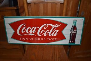 Original 1963 Coca Cola Fishtail Tin Advertising Sign