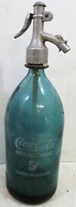 Blue/Green Seltzer Bottle Etched Coca-Cola Bottling Glass Circa 1940's