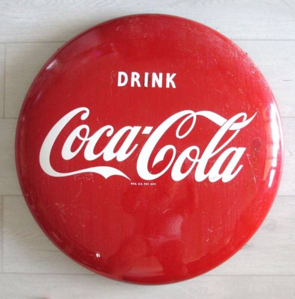 Vintage Original Drink Coca-Cola 24 Inch Enamel Metal Button Sign
