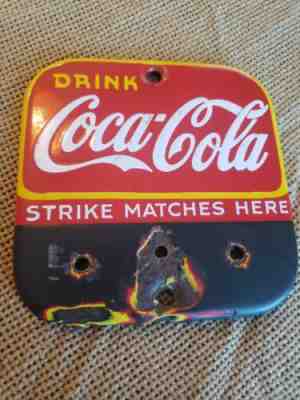 Original Coca Cola 1930's Porcelain Match Striker sign 
