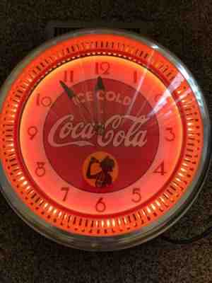 Coca Cola Silhouette Girl Neon Spinner Clock - Vintage