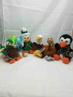 COKE Coca-Cola  LOT Of 6 Plush Bean Bag Birds. Eagle Kiwi Duck Peacock Penguins