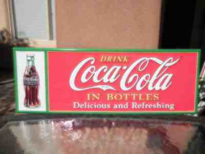COKE SIGN WITH BOTTLE, DRINK COCA COLA SIGN EMBOSSED 28X10'' NEAR MINT!