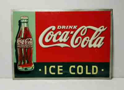 RARE 1937 Coca Cola Sign with the 1923 Christmas Coke Bottle 