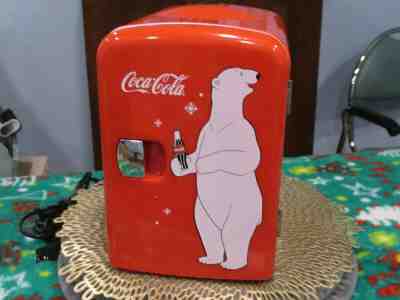 Mini Refrigerator Coca-Cola W/Polar Bear Electric 6-Can Fridge Cooler-Warmer