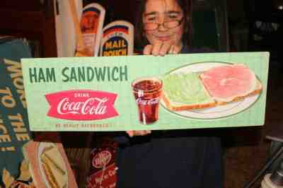 Vintage c.1960 Coca Cola Ham Sandwich Soda Pop Fishtail Restaurant 22" Sign