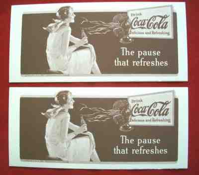 COCA-COLA Ink Blotters, Woman w/ Fan "Pause that Refreshes" 1931 Litho, Lot of 2