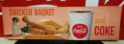 VTG 1960s COCA-COLA Channel Card/Cardboard Sign - Chicken Basket and Coke