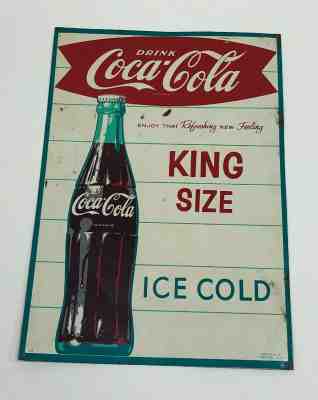 NICE VTG 1963 Original Drink Coca Cola King Size Bottle & Fishtail Sign Soda Pop