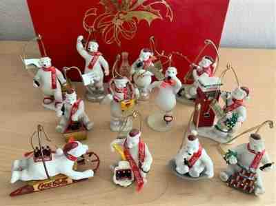 Danbury Mint Coca Cola Polar Bear 12 Ornament Set in Original Box