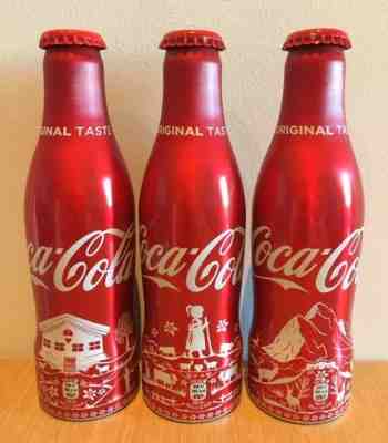 Coca Cola Aluminium Bottle Heidi Switzerland 2017 FULL SET NEVER RELEASED RARE