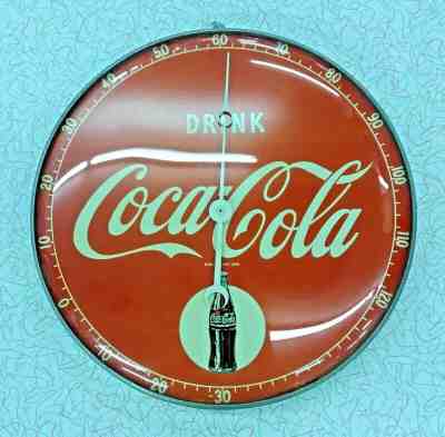 Rare Vintage Coca Cola Thermometer 12" Round  Glass--Nice! With Bottle Graphic!