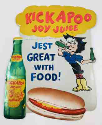 VINTAGE 1960'S KICKAPOO JOY JUICE SODA POP GAS STATION EMBOSSED SIGN~NUGRAPE