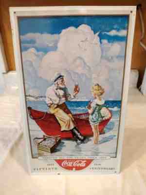 Coca Cola Tin Metal Sign 15" x 9" 1888-1936 Anniversary by N.C. Wyeth 